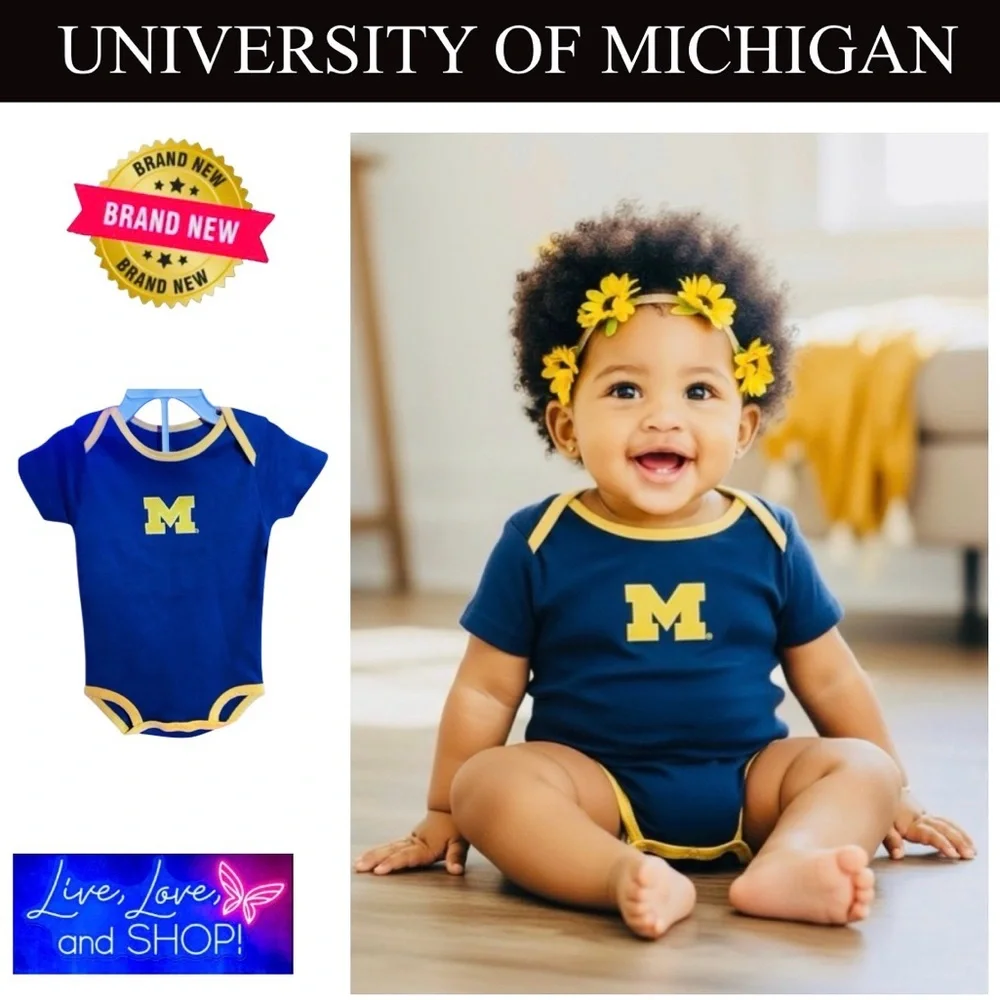 University of Michigan (UofM) Maze & Blue Infant Onesie. Authentic. Unisex. NWT